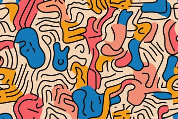Leinwandbilder - Colorful abstract pattern with curved shapes and lines creating a playful design in bright hues