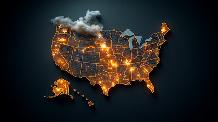 Poster - Dynamic visualization of united states power grid usa infographic high-tech environment aerial view renewable energy awareness