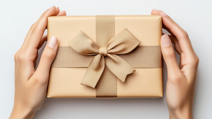 Wall Mural - Hands crafting a perfect bow on a gift box for special occasion present wrapping