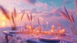 © SETSU 21 - A beautifully decorated beachside dinner table, candles flickering under a pastel sky