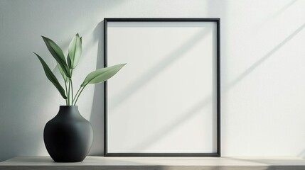 Poster - serene and minimalist black frame mockup with empty square space for artwork display against bright 