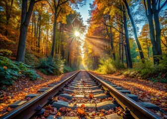 Canvas Print - Majestic Railroad Tracks Winding Through Lush Forest Landscape -  Stunning Nature Photography