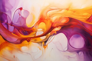 Wall Mural - Orange and purple pigments swirling together, creating a mesmerizing fluid art composition