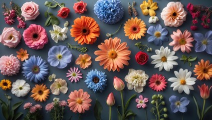 Poster - Colorful Floral Arrangement with Diverse Flowers and Blank Space for Custom Text or Graphics