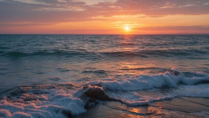 Poster - stunning sunrise over the ocean creating a serene atmosphere with gentle waves and vibrant colors re