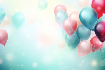 Poster - Colorful balloons floating against a sunny sky background, creating a festive and joyful atmosphere