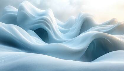 Wall Mural - Minimalist Abstract Landscape Soft Flowing Lines Gradient Blue White Serene Calm Depth Illumination