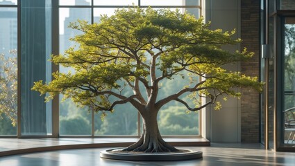 Canvas Print - Elegant indoor tree display thriving without soil in a bright modern environment showcasing natural beauty and design.