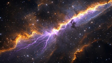 Wall Mural - Stunning cosmic view showcasing vibrant nebula with electric purple lightning amidst a backdrop of twinkling stars