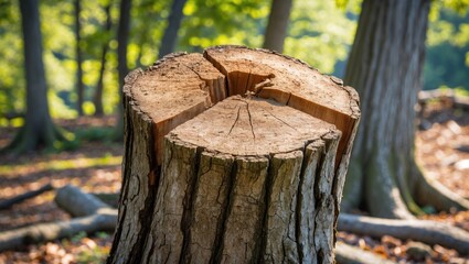 Poster - Tree trunk with cut limb stump surrounded by lush greenery on a sunny summer day in Deerfield Township Pennsylvania nature scene.