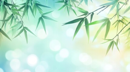 Wall Mural - serene bamboo leaves embracing health and mindfulness on bokeh background