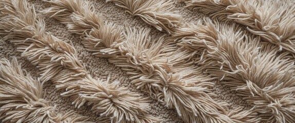 Poster - Textured shag carpet detail in neutral tones captured from above highlighting its intricate, soft fibers and inviting aesthetic.