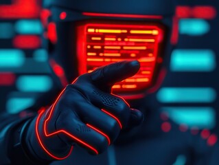 Aufkleber - Futuristic cybernetic action scene urban environment digital art concept neon lighting close-up view