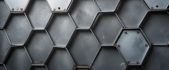 Poster - Close up of an industrial metal hexagon pattern background with a textured finish suitable for design or architectural projects.