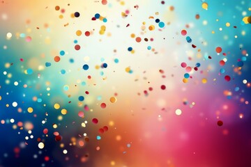 Poster - Multicolored confetti scattered on a blurred, colorful backdrop