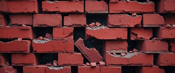 Poster - Seamless Texture of Damaged Red Brick Wall with Gaps and Displacement for Architectural and Design Applications