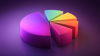 Fototapete - 
3D vector pie chart infographic template, semicircle form, divided into nine parts, smooth glowing texture, highly vibrant colors ranging from deep purple to neon green, modern and clean design, high