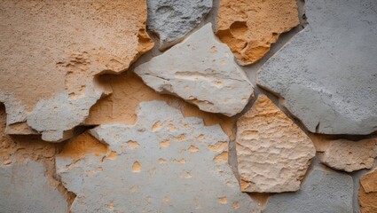 Canvas Print - Textured wall with peeling paint in varying shades of gray and orange creating an aged and weathered appearance for design backgrounds.