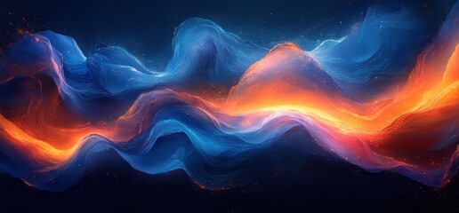 Wall Mural - Abstract Dynamic Wave Design in Blue and Orange Color Scheme for Energy Technology Music Concept