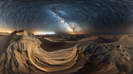 starry night desert landscape: a breathtaking panorama of dunes and milky way