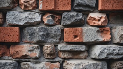 Canvas Print - Textured Wall of Multi-Colored Bricks and Stones in Distinctive Pattern for Background, Architecture, or Construction Themes