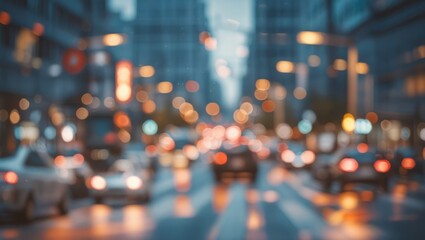 Poster - Defocused urban bokeh lights city traffic abstract background with blurred textures creating a vintage artistic style ambiance