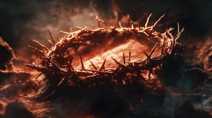 Poster - A glowing crown of thorns surrounded by a smoky, dark atmosphere.