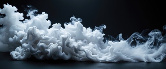 Canvas Print - Dynamic white smoke patterns swirling against a dark background creating an abstract ethereal atmosphere and intriguing visual effects.