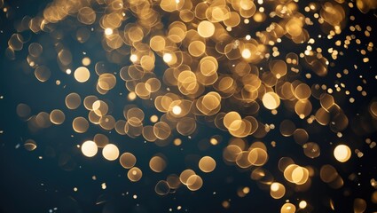 Canvas Print - Gold bokeh light effect creating a dreamy atmosphere on a dark background suitable for festive or elegant designs.