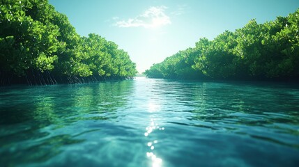 Poster - Tropical River Pathway Through Lush Mangrove Forest