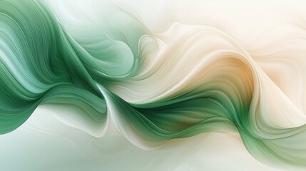 Wall Mural - Abstract flowing waves in soft green and cream tones, creating a serene background ideal for digital design and art projects