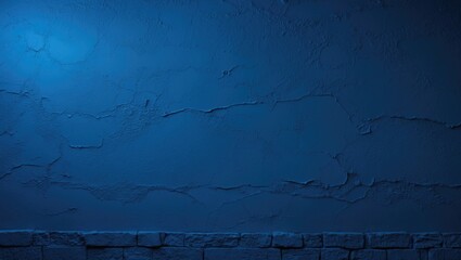 Poster - Gradient blue stucco wall background with rough texture and copy space for design elements in a panoramic wide angle view.