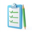 © Cretu - 3d icon of a check list with blue and green color palette, pencil in the right side of it, white background