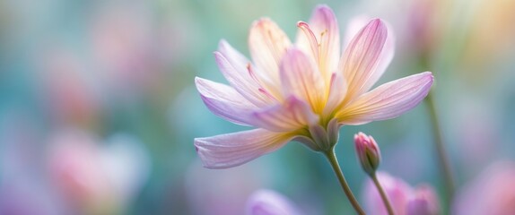 Canvas Print - Delicate pastel flower in soft focus with gentle light highlighting its petals and creating a dreamy, ethereal atmosphere.