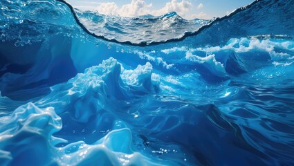 Poster - Captivating blue abstract wave patterns depicting the fluidity and dynamism of water in a serene oceanic setting.