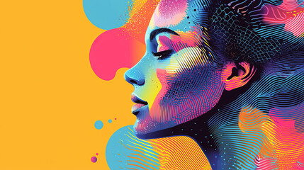 Poster - Vibrant abstract portrait with colorful patterns and textures