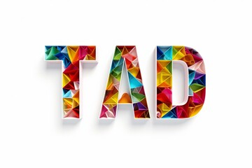 Poster - Colorful origami shapes create the letters tad on a white background