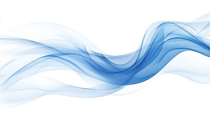 Poster - flowing translucent blue smoke effect on white background, abstract design with undulating curves