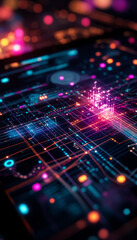 Poster - glowing fiber optic network map on tablet screen