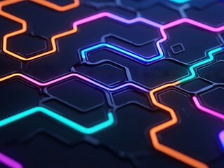 Aufkleber - Dynamic neon circuit patterns abstract background digital art futuristic design close-up view technology concept