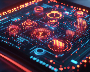 Poster - Futuristic data visualization on digital tablet screen