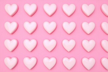 white heart shaped objects in grid pattern on pink background
