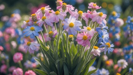 Poster - Vibrant Summer Flowers in Bloom with Colorful Petals and Space for Text Overlay