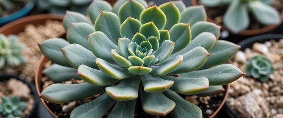 Poster - Vibrant succulent plant with empty copy space for text showcasing natural beauty and versatility in design and decoration.