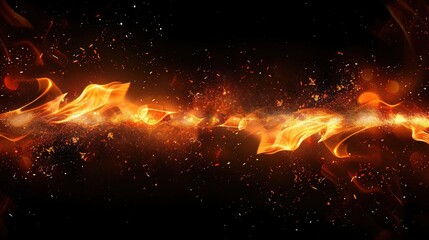 Poster - spectacular flame display with bright embers and particles floating in a dark background for creativ