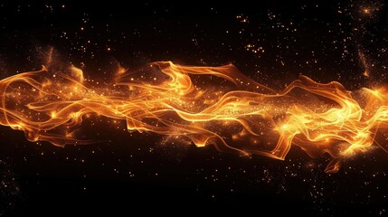 Poster - dynamic flames with sparkles and particles flowing across a dark background in an abstract fire desi
