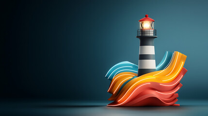Poster - Dynamic lighthouse installation coastal gallery digital art contemporary environment close-up view illuminating coastal navigation concept