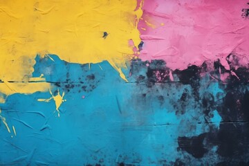 Poster - Dynamic splashes of yellow, pink, and blue create a vivid abstract composition