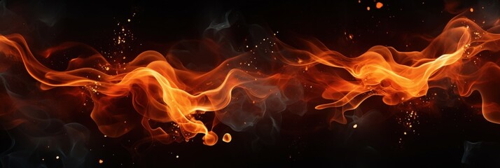Poster - captivating flames dance among glowing embers with particles floating in the air against a dark back