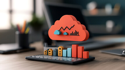 Poster - Cloud computing growth analysis office workspace digital illustration modern environment close-up view business insights and trends